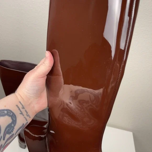 Loeffler Randall 35mm Indy Knee High Boot Chocolate Patent Leather Size 8 - Picture 16 of 16